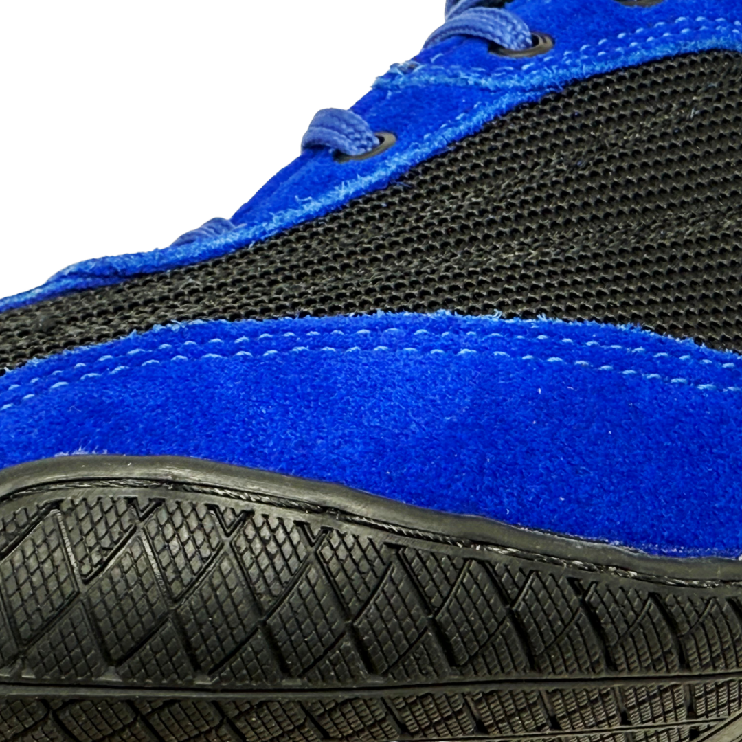 Professional Gym Wrestling and Boxing Shoes Lightweight Ankle Support Blue Genuine Leather