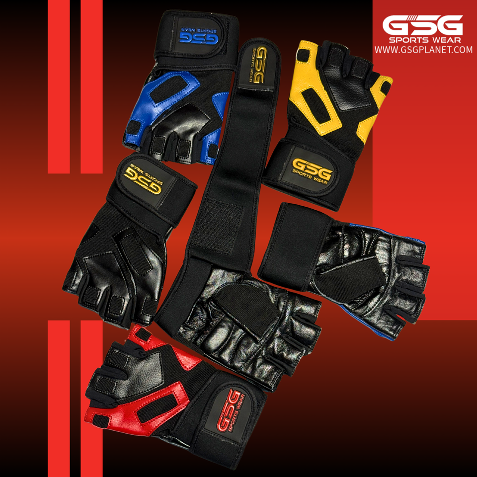 GSG PowerGrip Leather Gym Gloves with Wrist Support – Red/Black