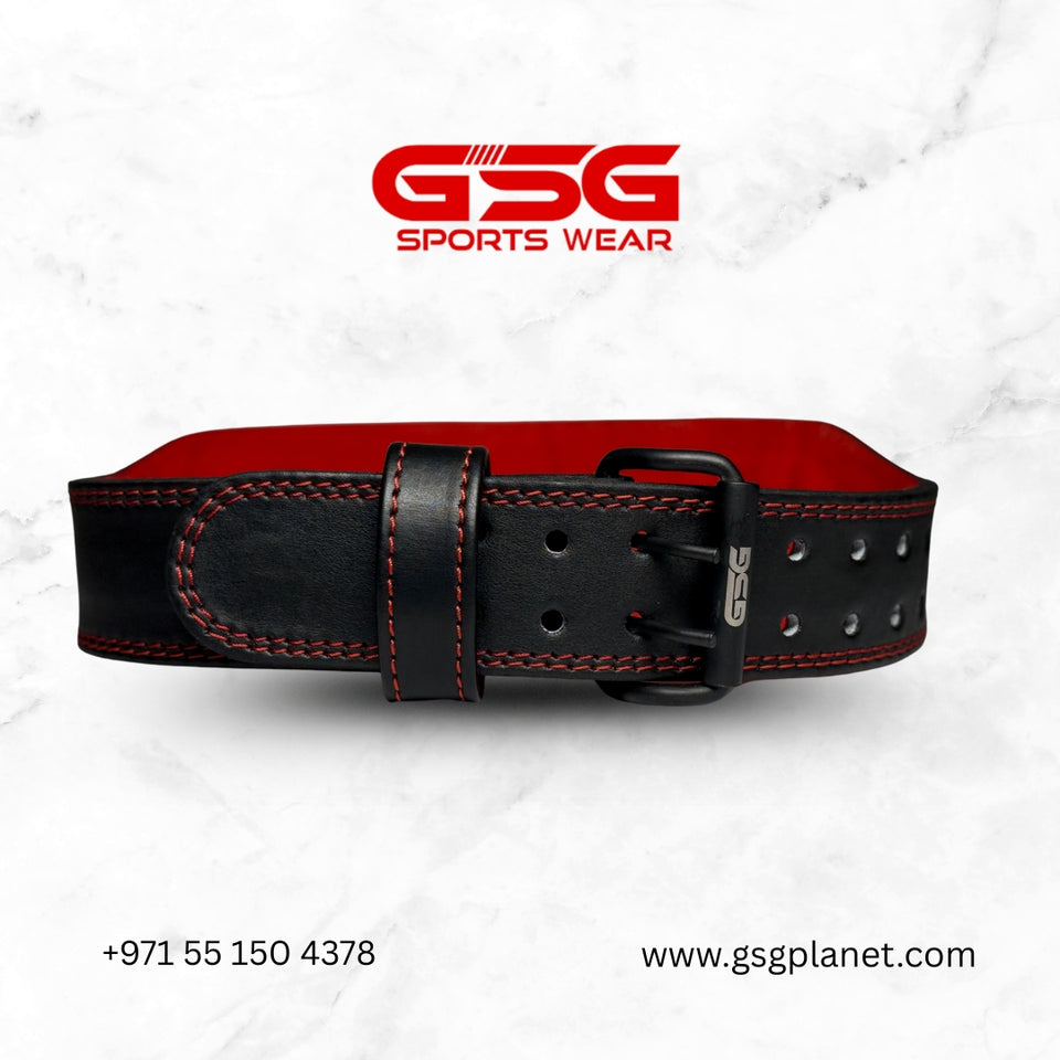 GSG PowerGrip Leather Weightlifting Belt – Red