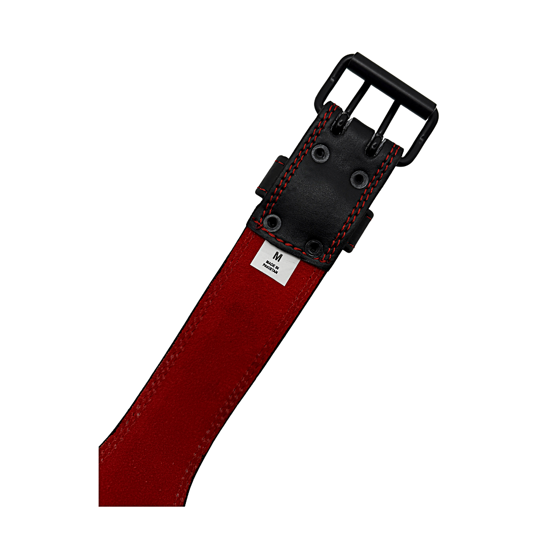 GSG Pro Gym Leather Belt - Double Prong - Black & Red Edition