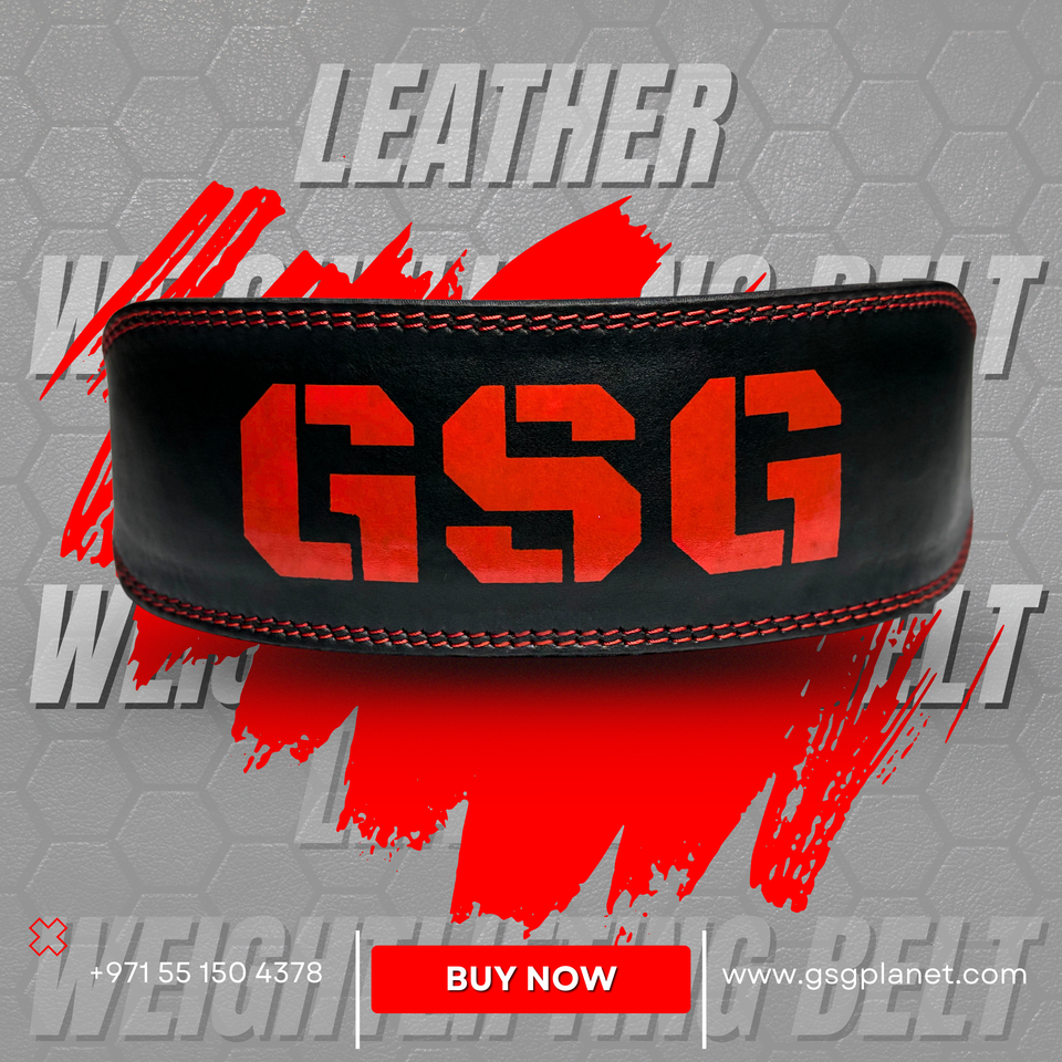 GSG Premium Leather Weightlifting Belt - Red