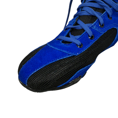 Professional Gym Wrestling and Boxing Shoes Lightweight Ankle Support Blue Genuine Leather