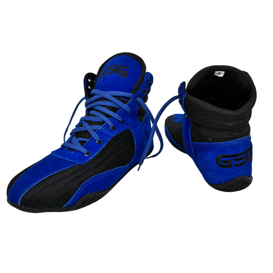 Professional Gym Wrestling and Boxing Shoes Lightweight Ankle Support Blue Genuine Leather