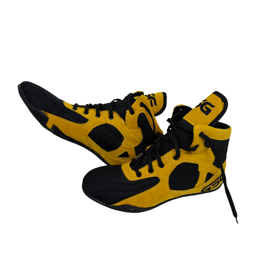 Professional Gym Wrestling and Boxing Shoes Lightweight Ankle Support Golden Black Amara Leather