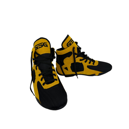 Professional Gym Wrestling and Boxing Shoes Lightweight Ankle Support Golden Black Amara Leather