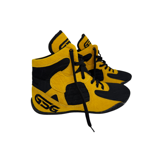 Professional Gym Wrestling and Boxing Shoes Lightweight Ankle Support Golden Black Amara Leather