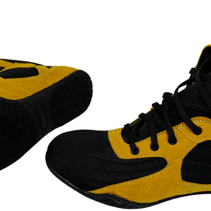 Professional Gym Wrestling and Boxing Shoes Lightweight Ankle Support Golden Black Amara Leather