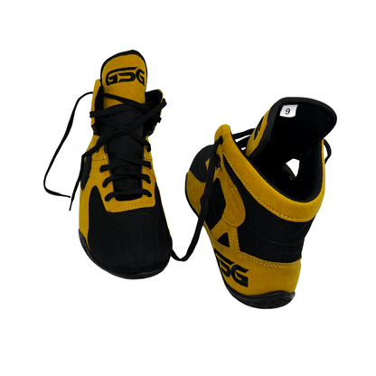 Professional Gym Wrestling and Boxing Shoes Lightweight Ankle Support Golden Black Amara Leather