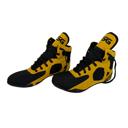 Professional Gym Wrestling and Boxing Shoes Lightweight Ankle Support Golden Black Amara Leather