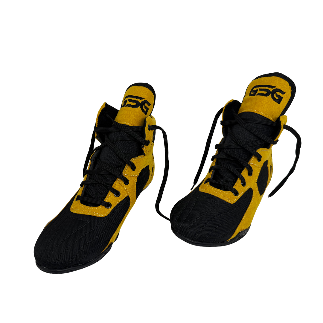 Professional Gym Wrestling and Boxing Shoes Lightweight Ankle Support Golden Black Amara Leather