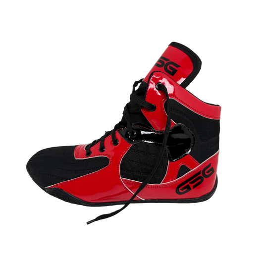 Professional Gym Wrestling and Boxing Shoes Lightweight Ankle Support Red PU Leather