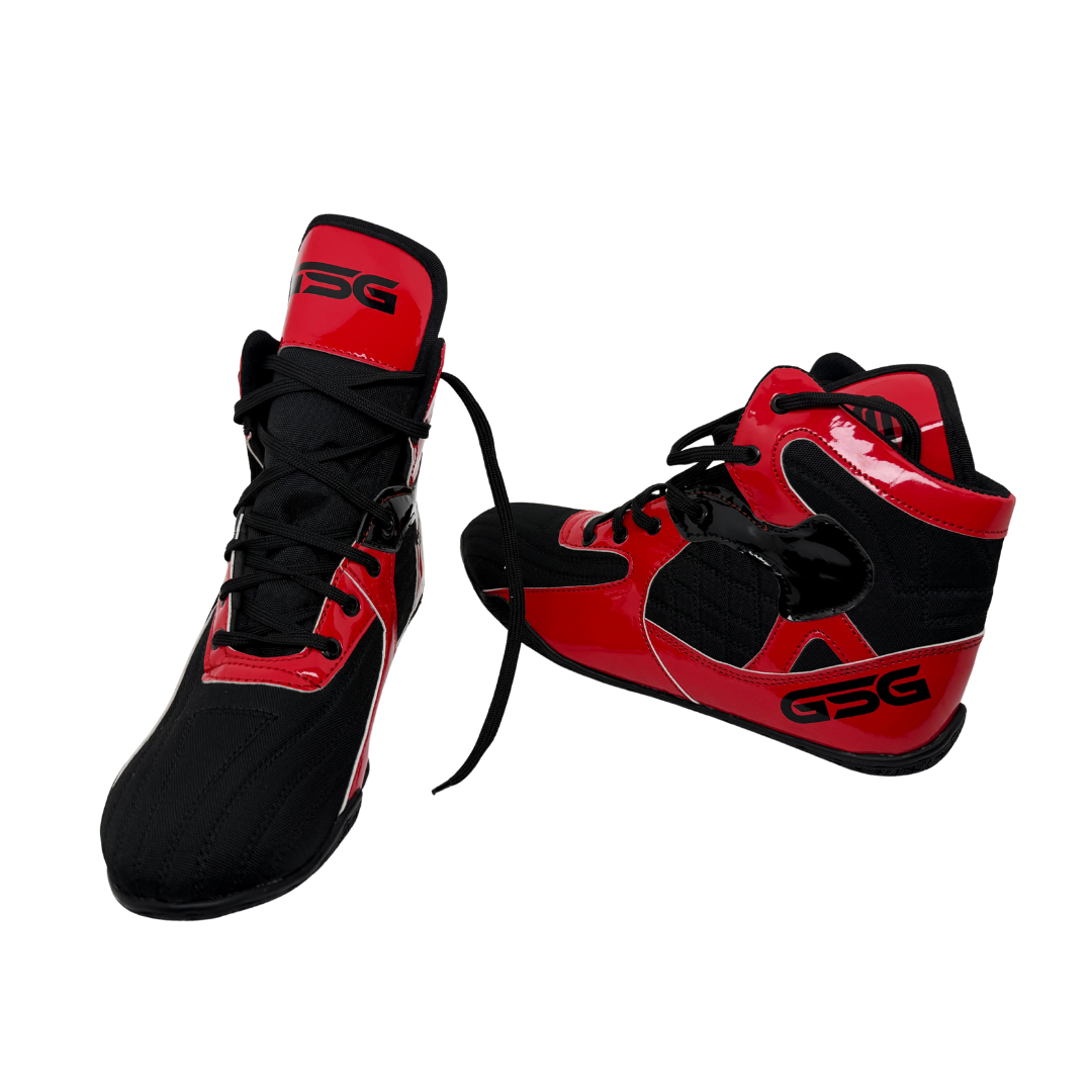 Professional Gym Wrestling and Boxing Shoes Lightweight Ankle Support Red PU Leather
