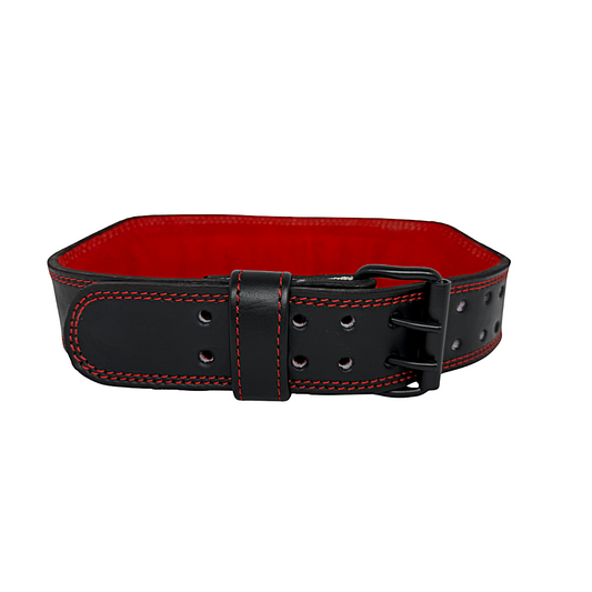 GSG Pro Gym Leather Belt - Double Prong - Black & Red Edition