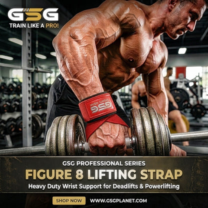 حزام رفع الأثقال GSG بشكل 8 – دعامة معصم شديدة التحمل لرفع الأثقال والباورليفتينج