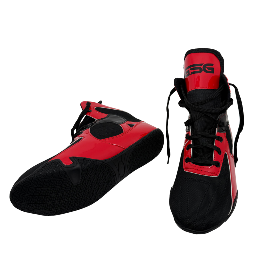 Professional Gym Wrestling and Boxing Shoes Lightweight Ankle Support Red PU Leather