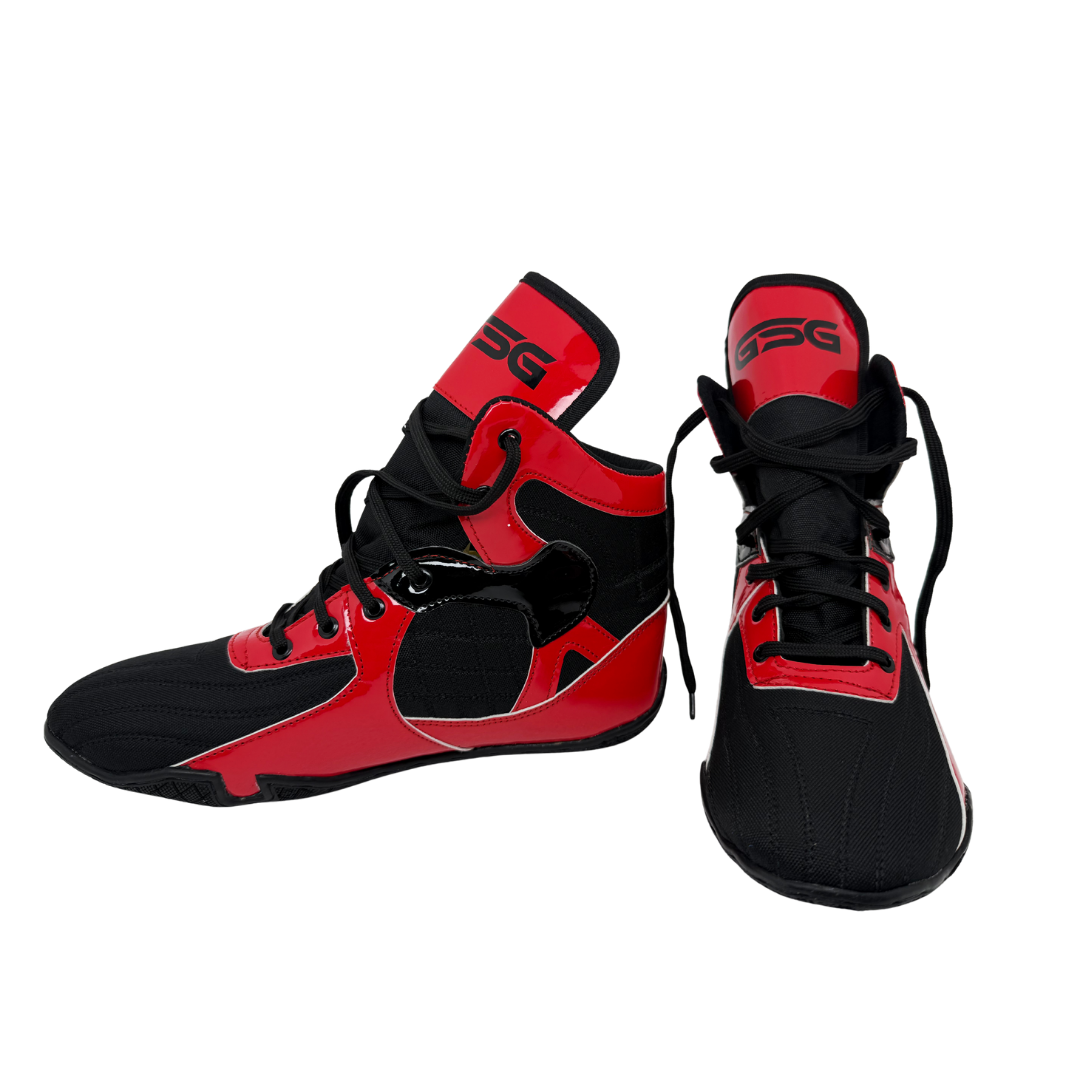 Professional Gym Wrestling and Boxing Shoes Lightweight Ankle Support Red PU Leather