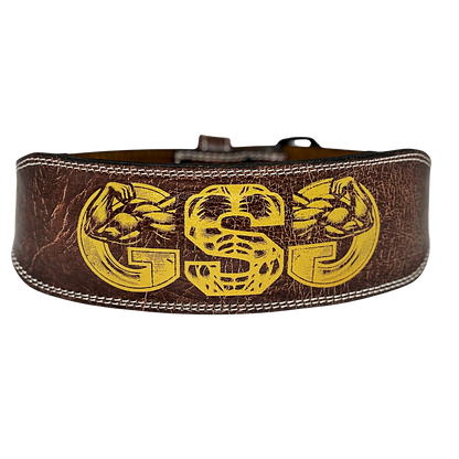 GSG Pro Gym Leather Belt Double Prong Brown Gold Edition