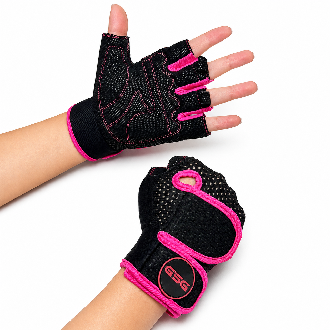 GSG Women's Fingerless Gym Gloves | Premium Grip Weightlifting & Fitness Gloves (PINK)