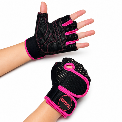 GSG Women's Fingerless Gym Gloves | Premium Grip Weightlifting & Fitness Gloves (PINK)