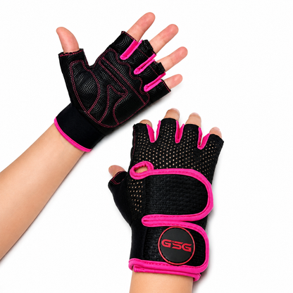 GSG Women's Fingerless Gym Gloves | Premium Grip Weightlifting & Fitness Gloves (PINK)