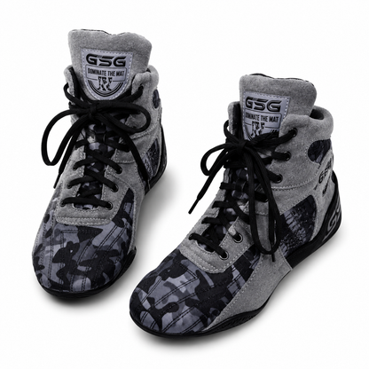 Professional Gym Wrestling & Boxing Shoes | Lightweight Leather Training Shoes with Ankle Support (Grey))