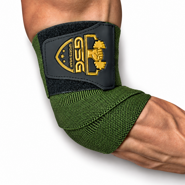 Elbow Wraps Green Heavy Duty Elbow Support Strap for Weightlifting Powerlifting Bodybuilding Gym Training (GSG Green)