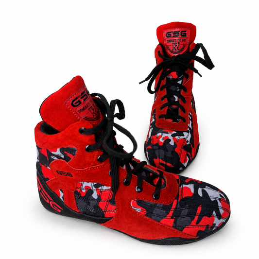 Professional Gym Wrestling & Boxing Shoes | Lightweight Leather Training Shoes with Ankle Support (Red)