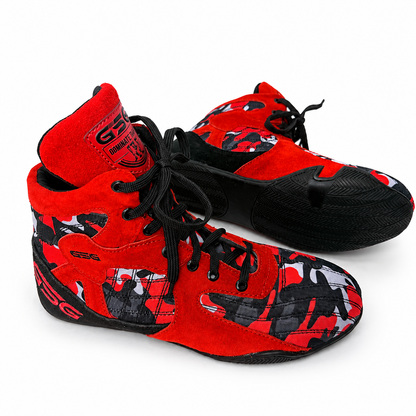 Professional Gym Wrestling & Boxing Shoes | Lightweight Leather Training Shoes with Ankle Support (Red)