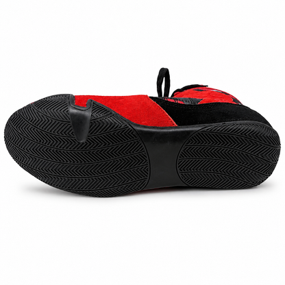 Professional Gym Wrestling & Boxing Shoes | Lightweight Leather Training Shoes with Ankle Support (Red)