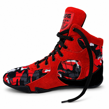 Professional Gym Wrestling & Boxing Shoes | Lightweight Leather Training Shoes with Ankle Support (Red)
