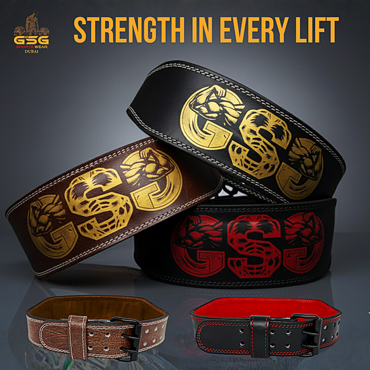 GSG Pro Gym Leather Belt - Double Prong - Black & Red Edition