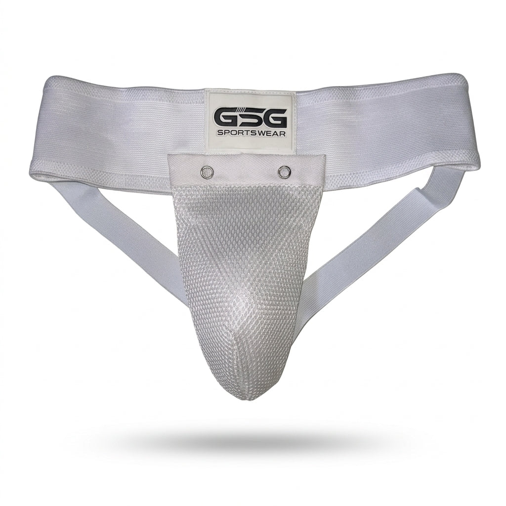 Athletic Supporter – Groin Guard with Ergonomic Cup Pocket (Red/White/Yellow)