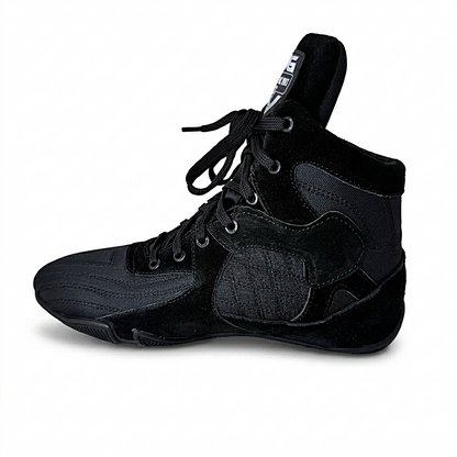 Professional Gym Wrestling & Boxing Shoes | Lightweight Leather Training Shoes with Ankle Support (Black)