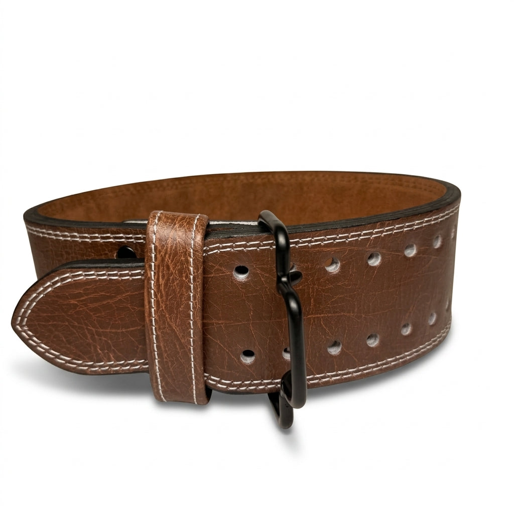 GSG Powerlifting Belt – Genuine Leather with Auto-Lock Buckle (BROWN)