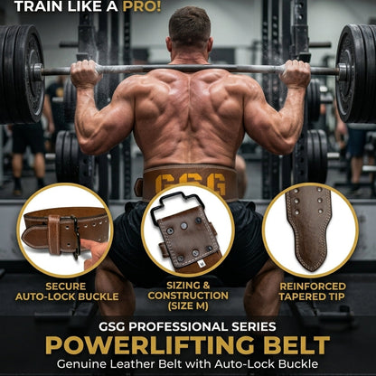 GSG Powerlifting Belt – Genuine Leather with Auto-Lock Buckle (BROWN)