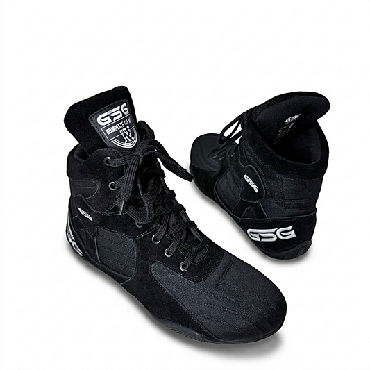 Professional Gym Wrestling & Boxing Shoes | Lightweight Leather Training Shoes with Ankle Support (Black)