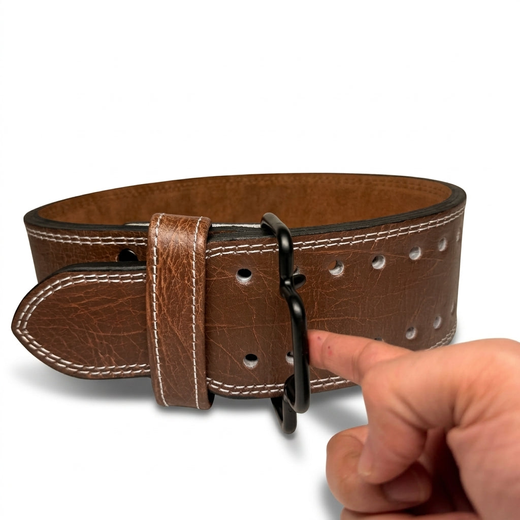 GSG Powerlifting Belt – Genuine Leather with Auto-Lock Buckle (BROWN)
