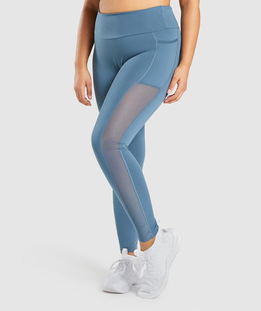 GSG High Waist Ankle Legging with Side Pocket and Elastic Free Waistband - Baby Blue