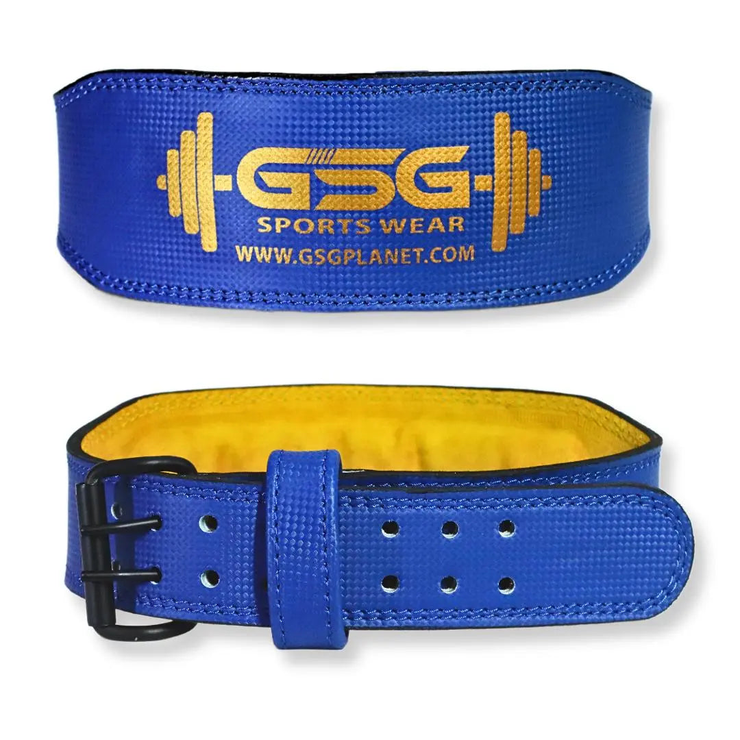 Leather Weightlifting Belt with Padded Support - BLUE gsgplanet