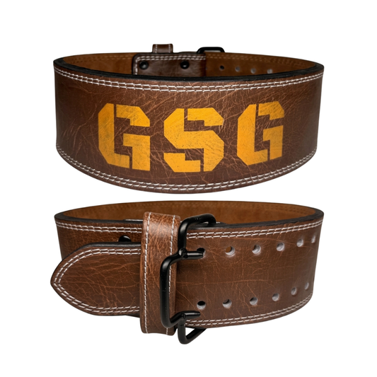 GSG Powerlifting Belt – Genuine Leather with Auto-Lock Buckle (BROWN)