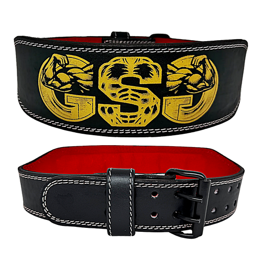 GSG Pro Gym Leather BeltDouble Prong Gold Black Edition