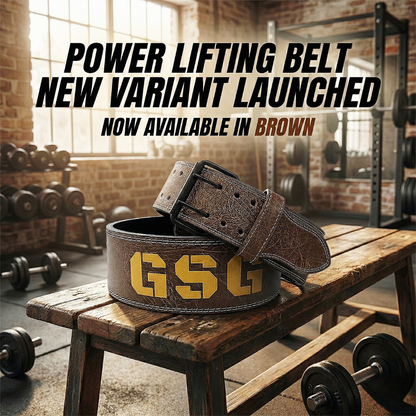 GSG Premium Leather Powerlifting Belt – Brown (Double Prong Buckle)