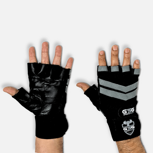 Weightlifting Gym Gloves - Black Strips - Grey