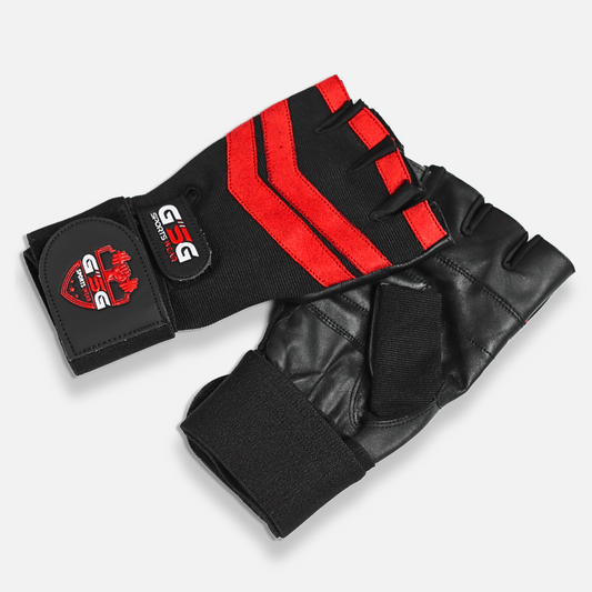 Weightlifting Gym Gloves - Black Strips - Red & Black