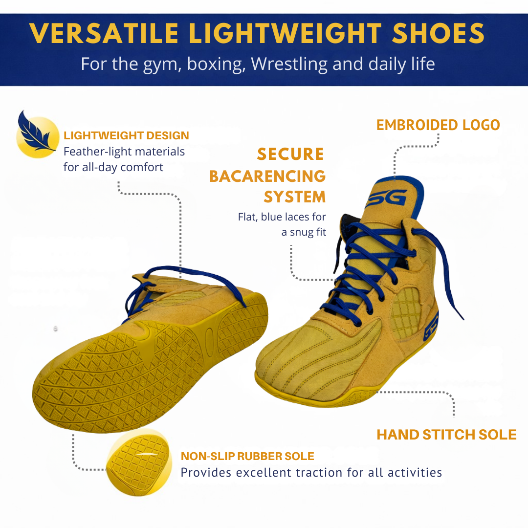 Professional Gym, Wrestling and Boxing Shoes Lightweight High Ankle Support (Yellow & Blue)