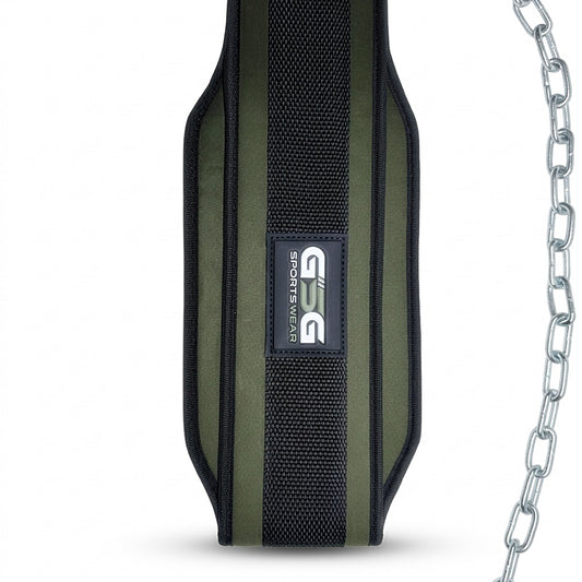 GSG Dip Belt with Steel Chain – Weighted Pull-Up & Dip Training Belt (Olive/Black)