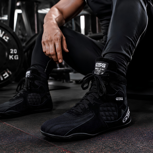 Professional Gym Wrestling & Boxing Shoes | Lightweight Leather Training Shoes with Ankle Support (Black)