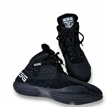 Professional Gym Wrestling & Boxing Shoes | Lightweight Leather Training Shoes with Ankle Support (Black)