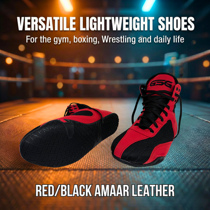 Professional Gym Wrestling and Boxing Shoes Lightweight Ankle Support Red Black Amara Leather