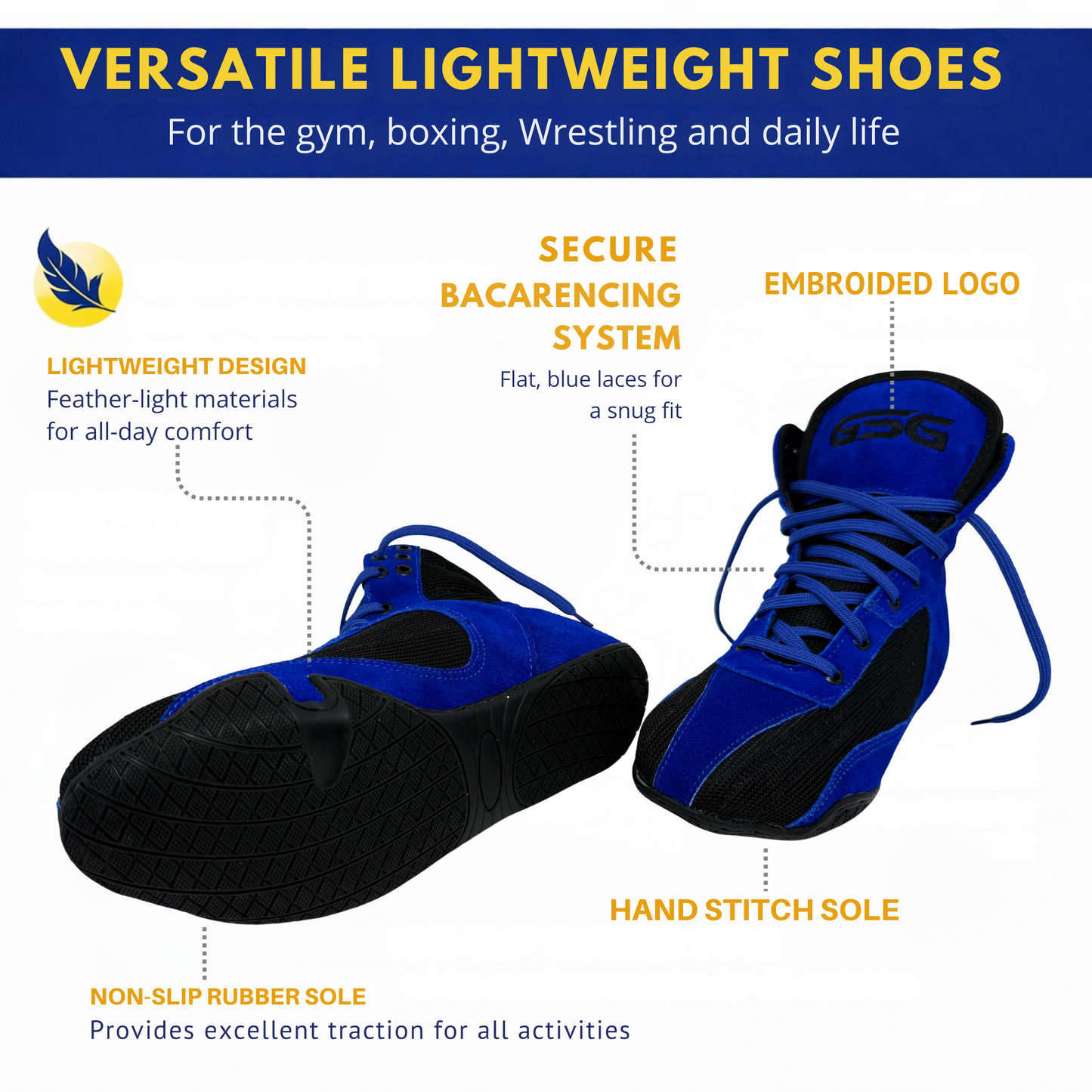 Professional Gym Wrestling and Boxing Shoes Lightweight Ankle Support Blue Genuine Leather